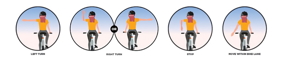 Four different positions of a person riding a bike.