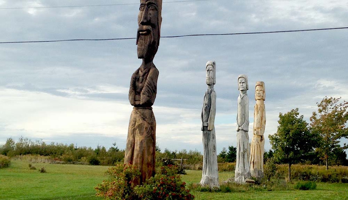 A group of wooden statues.
