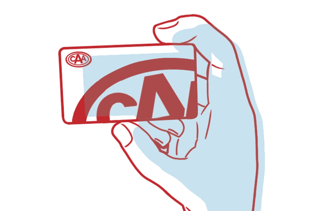 Illustration of a hand holding a red and white card with the letters "caa" on it.