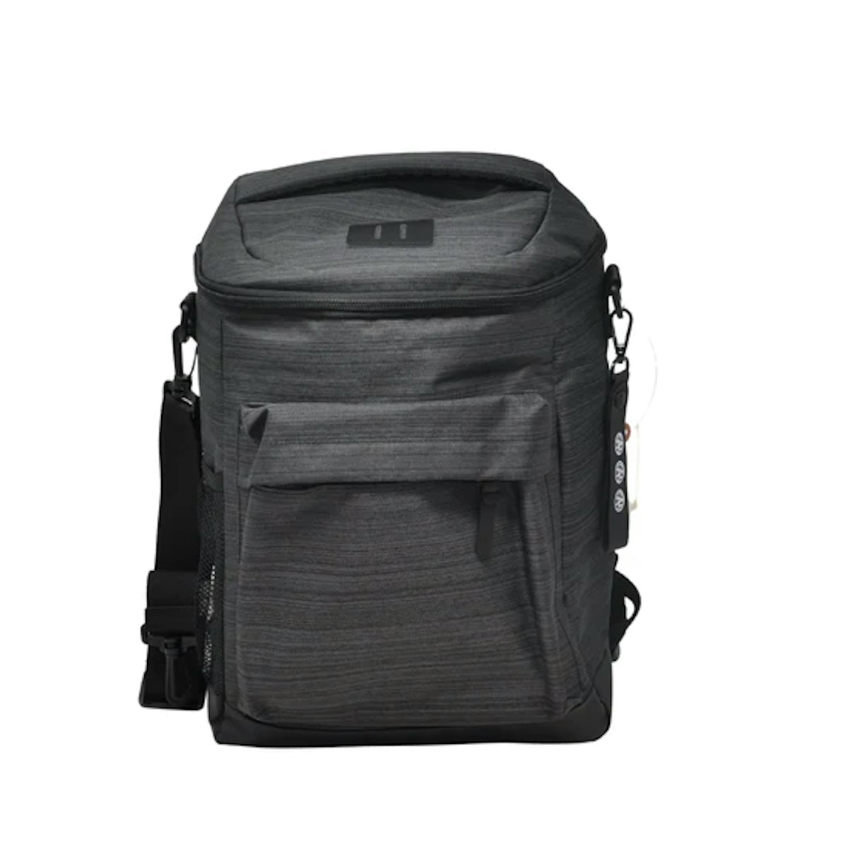 A grey backpack with a shoulder strap and a shoulder strap.