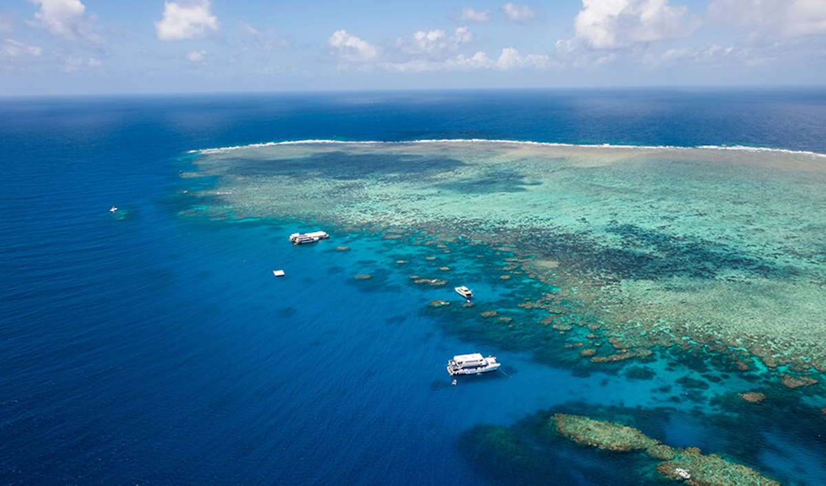 An aerial view of the great barrier reef.