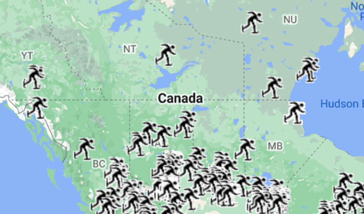 A map showing the locations of people in canada.