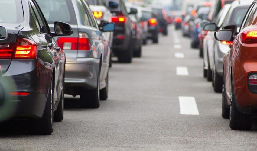 Many cars are parked in a traffic jam.
