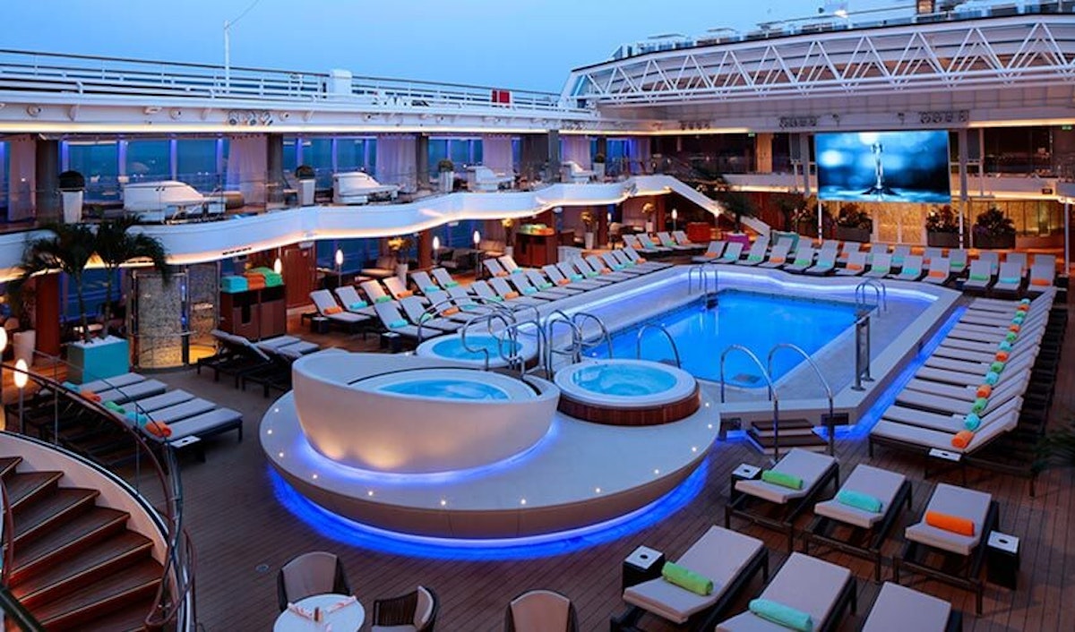 The pool area on a cruise ship.