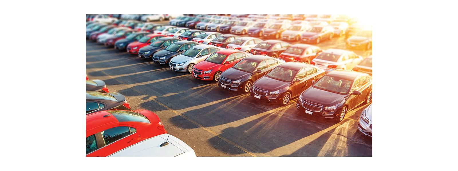 Cars in a parking lot.