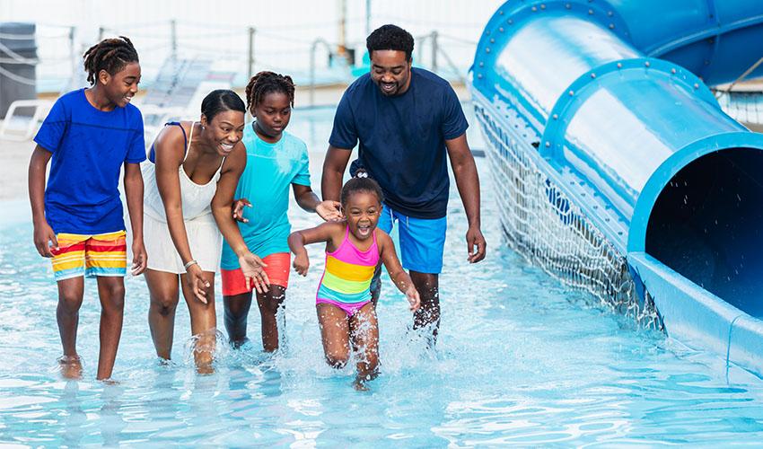 A family at a waterpark.