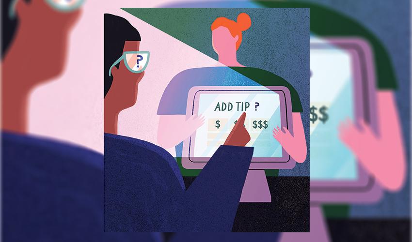 An illustration of a person looking at a computer screen.