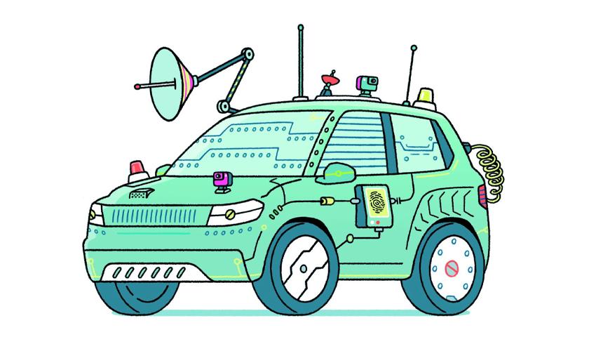 An illustration of a car with a satellite antenna on it.