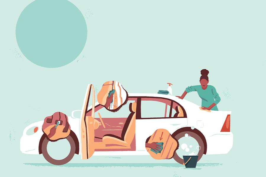 Woman washing car illustration
