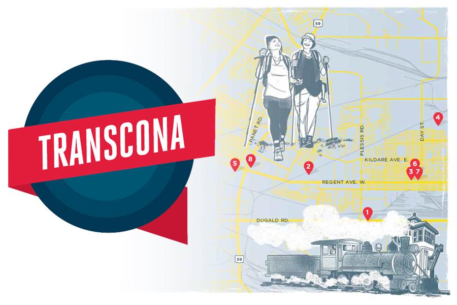 A map with the word transcona on it.