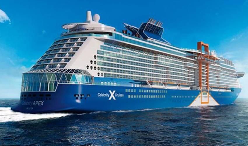 An artist's rendering of a large cruise ship.